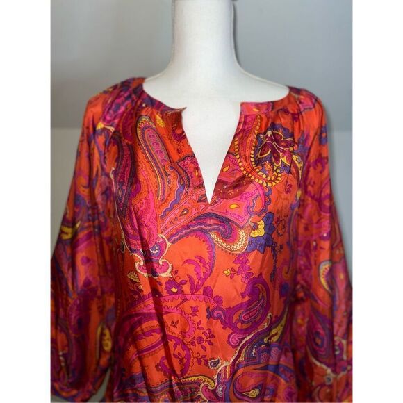 Ralph Lauren 100% Silk Paisley SemiSheer Tunic Top Small - Picture 1 of 11